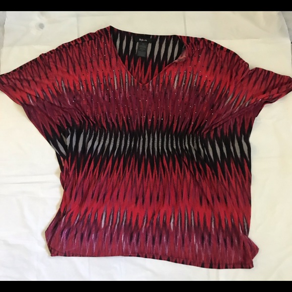 Style & Co Boho Flowy Batwing Top Stretch Elastic Waist Tunic Shirt CoverUp Gems - Picture 6 of 8